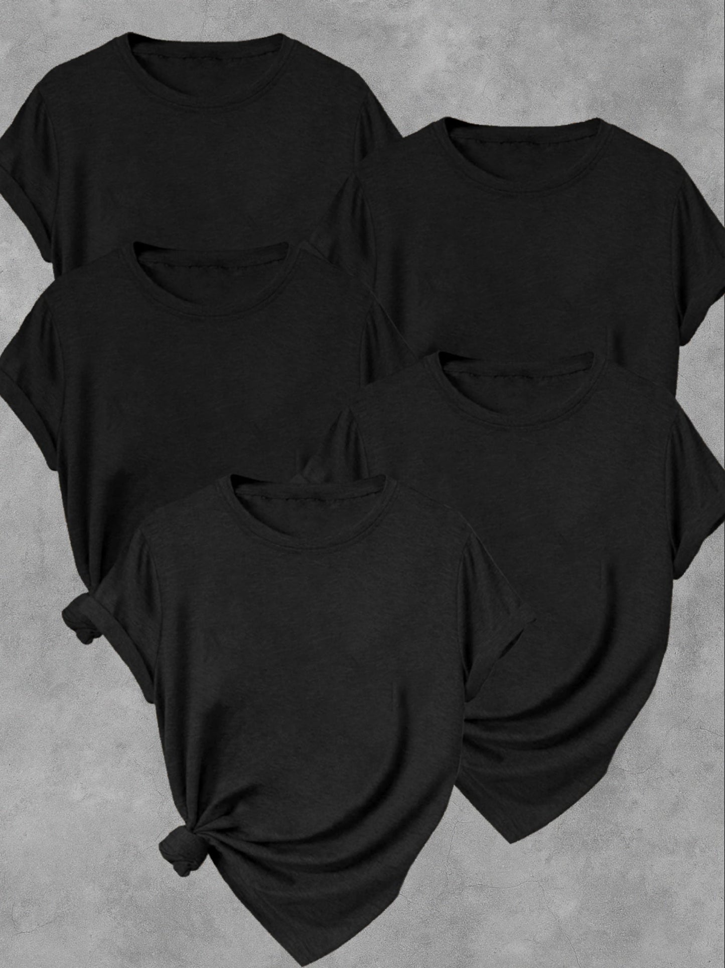 5Pack Womens Soft Stretch Casual Round Neck T-Shirts