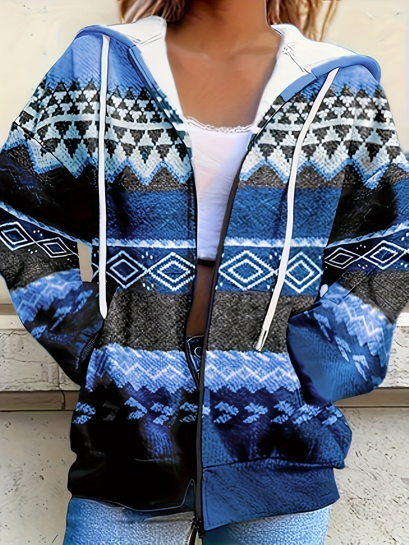 Tribal Print Hoodie Women's Zip-Up Sweatshirt