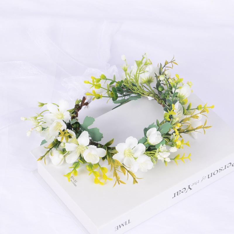 Flower Wreath Simulation Flower Leaves Hair Strap Photography Retro Hanfu Bridal Girl Flower Wreath Headwear