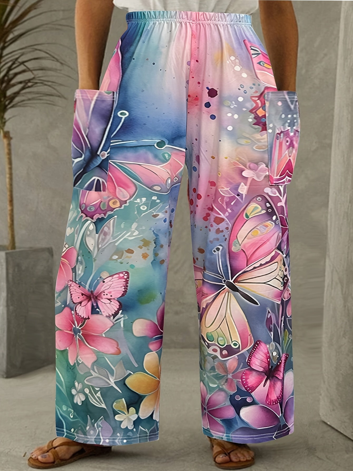 Chic Butterfly Plus Size Casual Pants