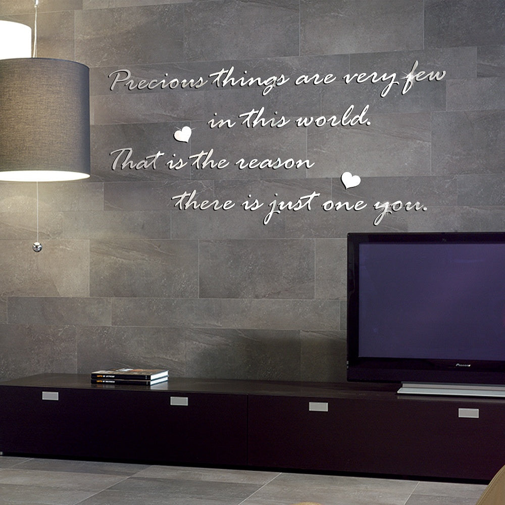 Precious English Letter Acrylic Mirror Surface Sticker Literary Sentence Background Wall Decoration Self-Adhesive 3D Wall Sticker