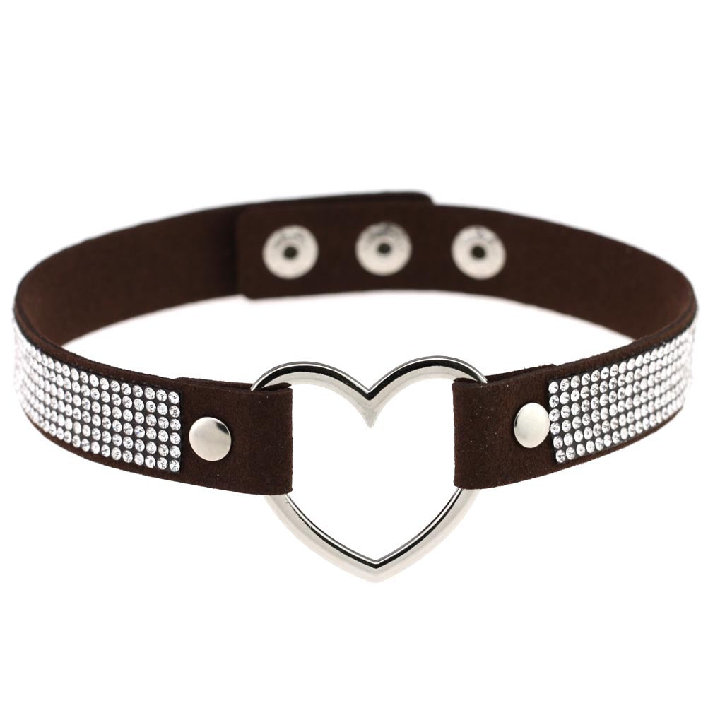Japan's Harajuku Soft Girl Black Rhinestone Peach Heart Love-Shaped Collar Women's Neck Strap Collarbone Necklace Short