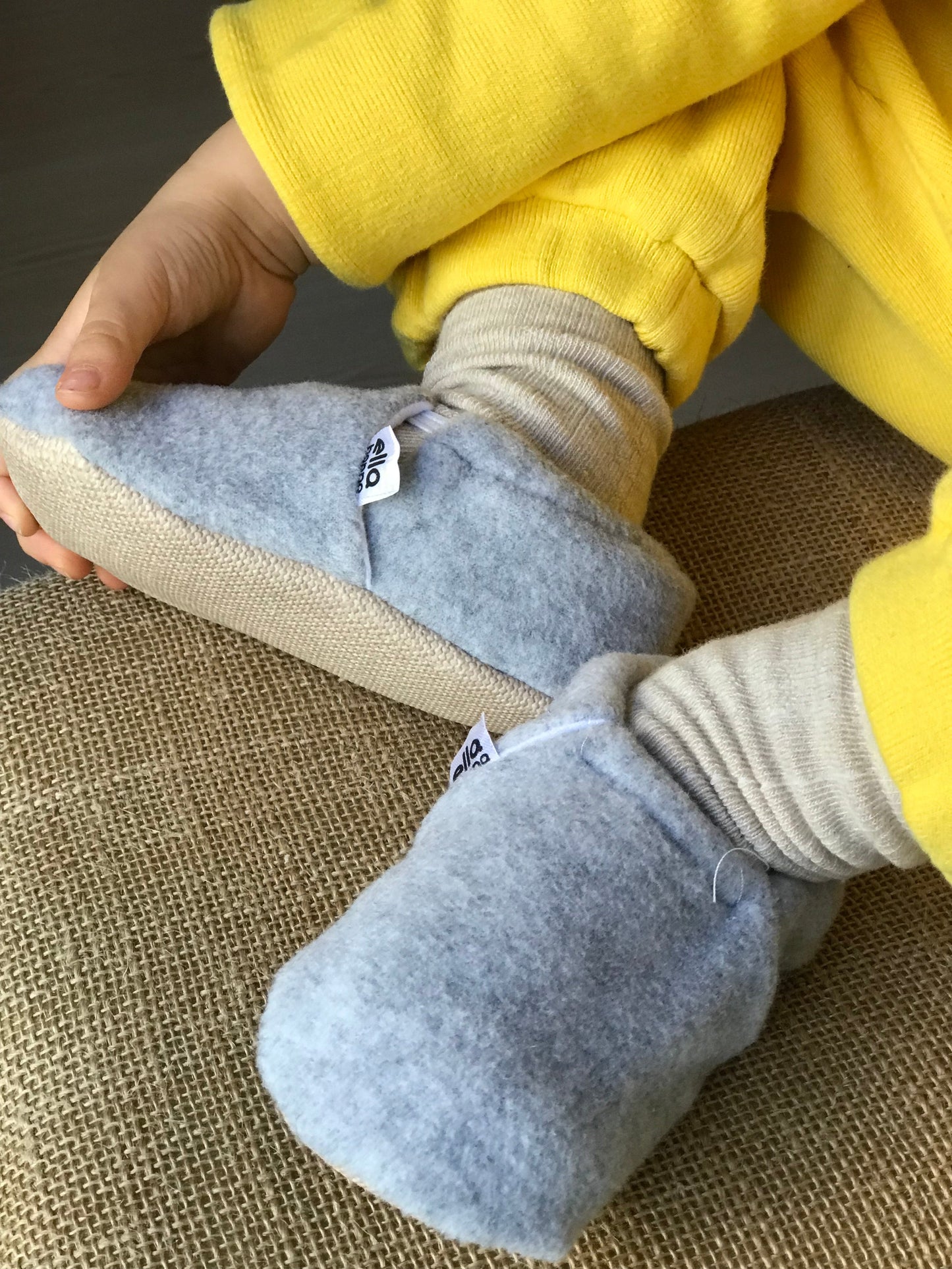 Fleece Baby House Booties, Non-Slip Sole, Organic Cotton Lining, Gray