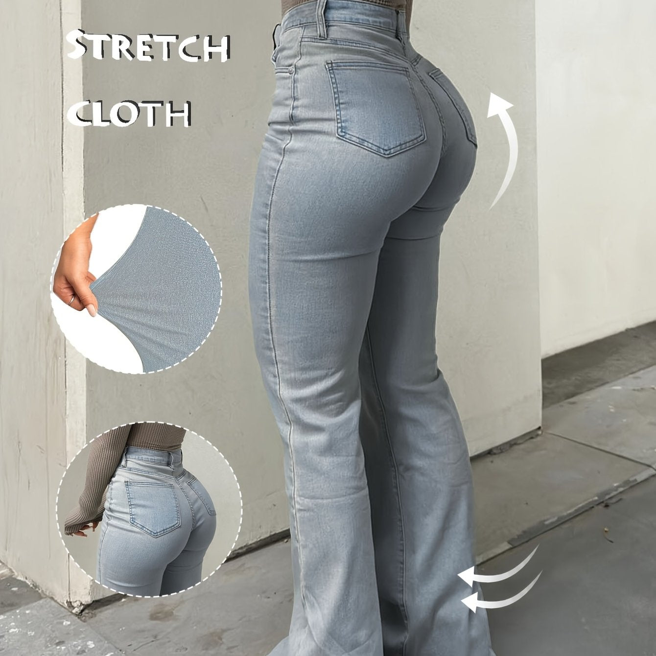 High Waisted Stretch Non See Through Straight Leg Jeans
