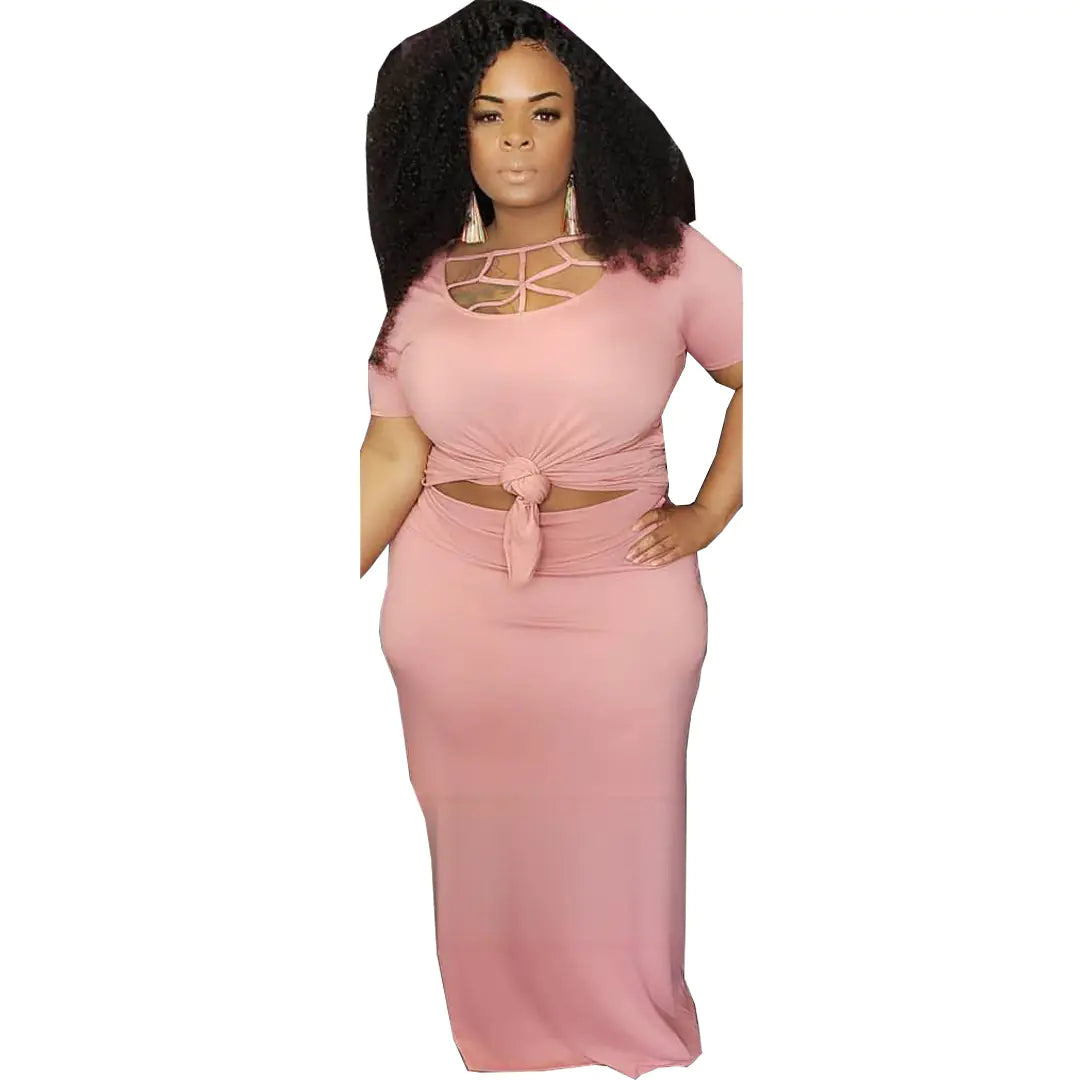 Plus Size Hollow Neck Two-Piece Dress Set