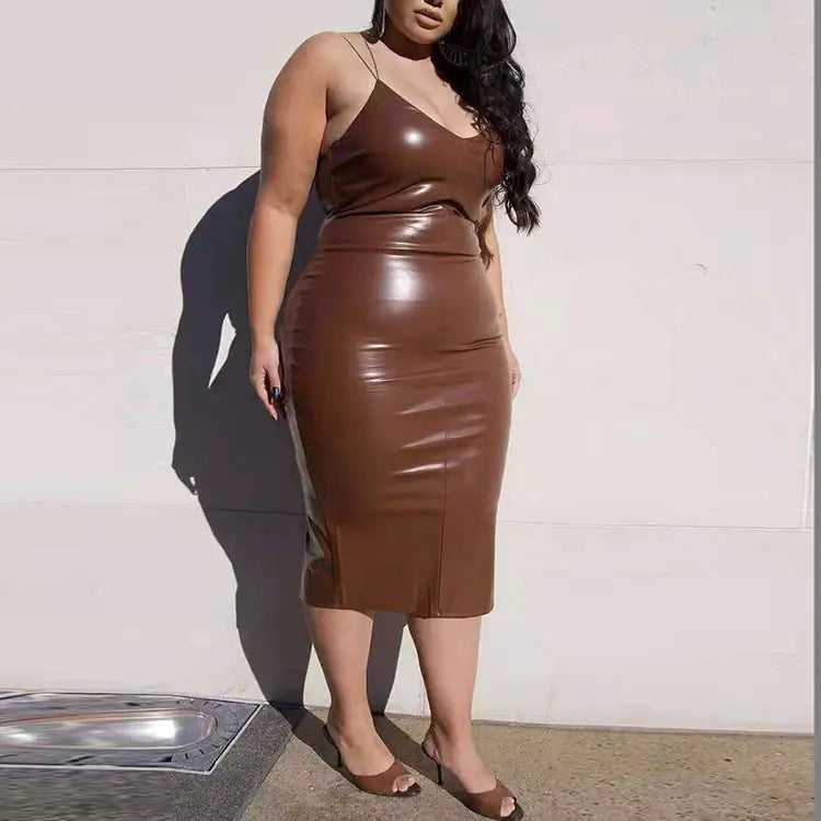 Plus Size Women's Stylish Autumn Winter Leather Dress