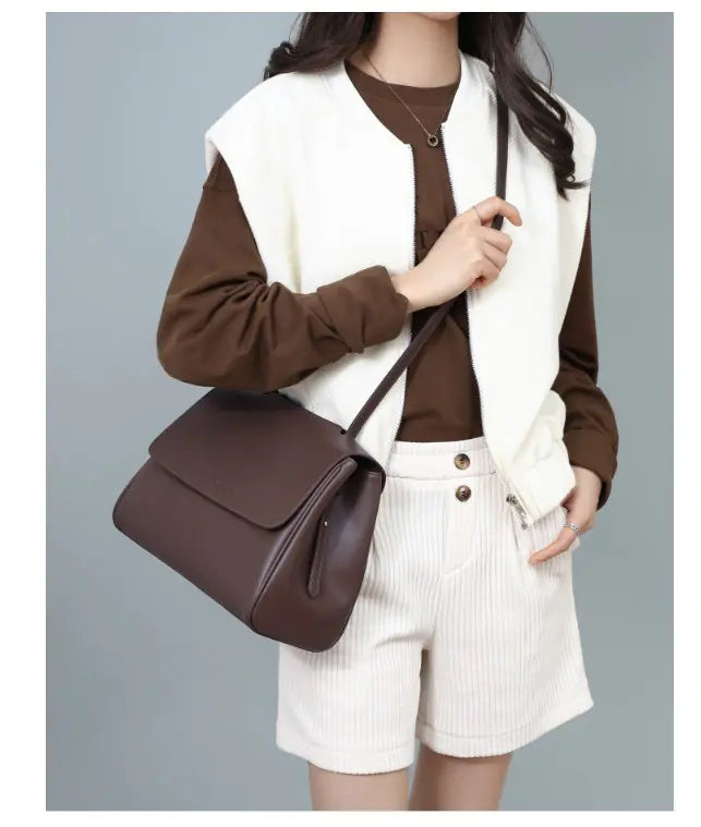 Women's Shoulder Bag - Simple PU Leather Commuter Bag