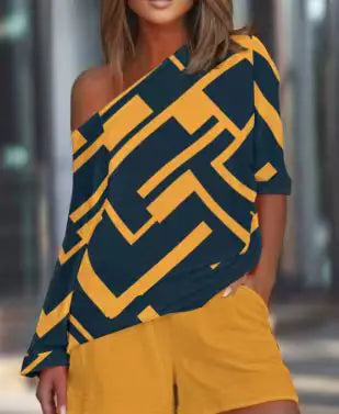 Women's Fashion Printed Long Sleeve Set with Shorts