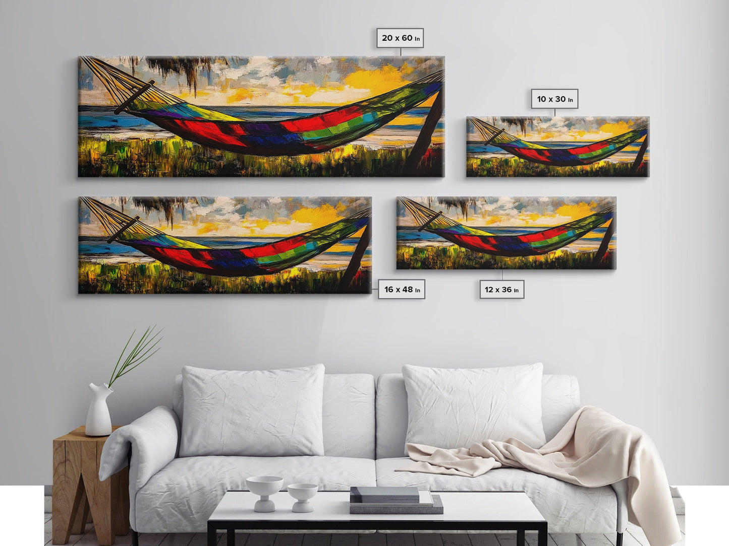 Hammock by the Beach, Tropical Sunset Painting, Relaxing Seaside Artwork, Vibrant Summer Wall Decor, Coastal Retreat, Canvas Print