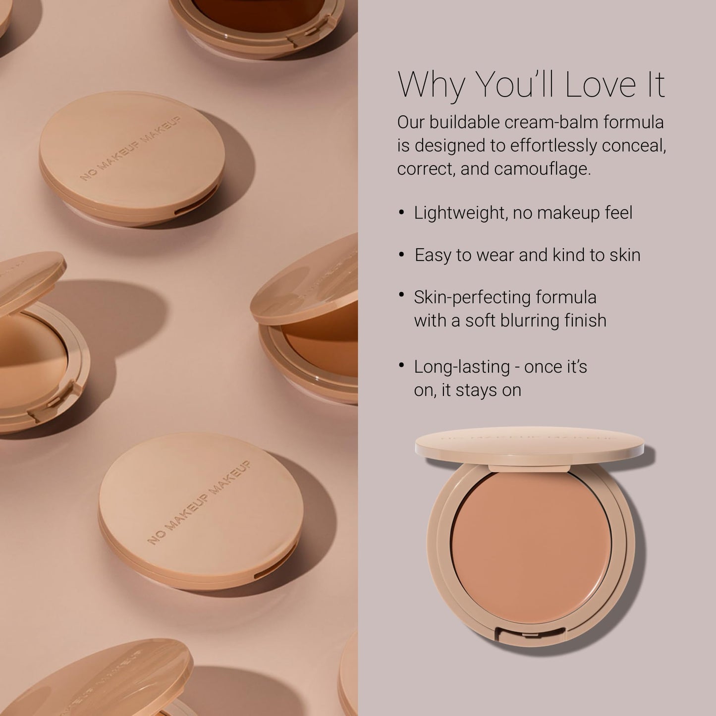 Foundation by No Makeup Makeup | Conceal & Correct with Long-Lasting, Buildable Formula & Lightweight Soft Finish | Cruelty-Free, Vegan, Fragrance-Free | Almond