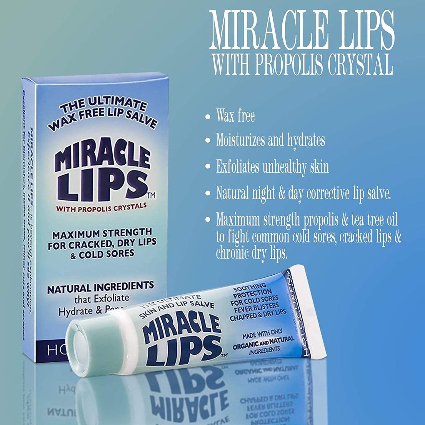 Miracle Lips Salve for Dry, Cracked, Sunburned Lips & Cold Sores