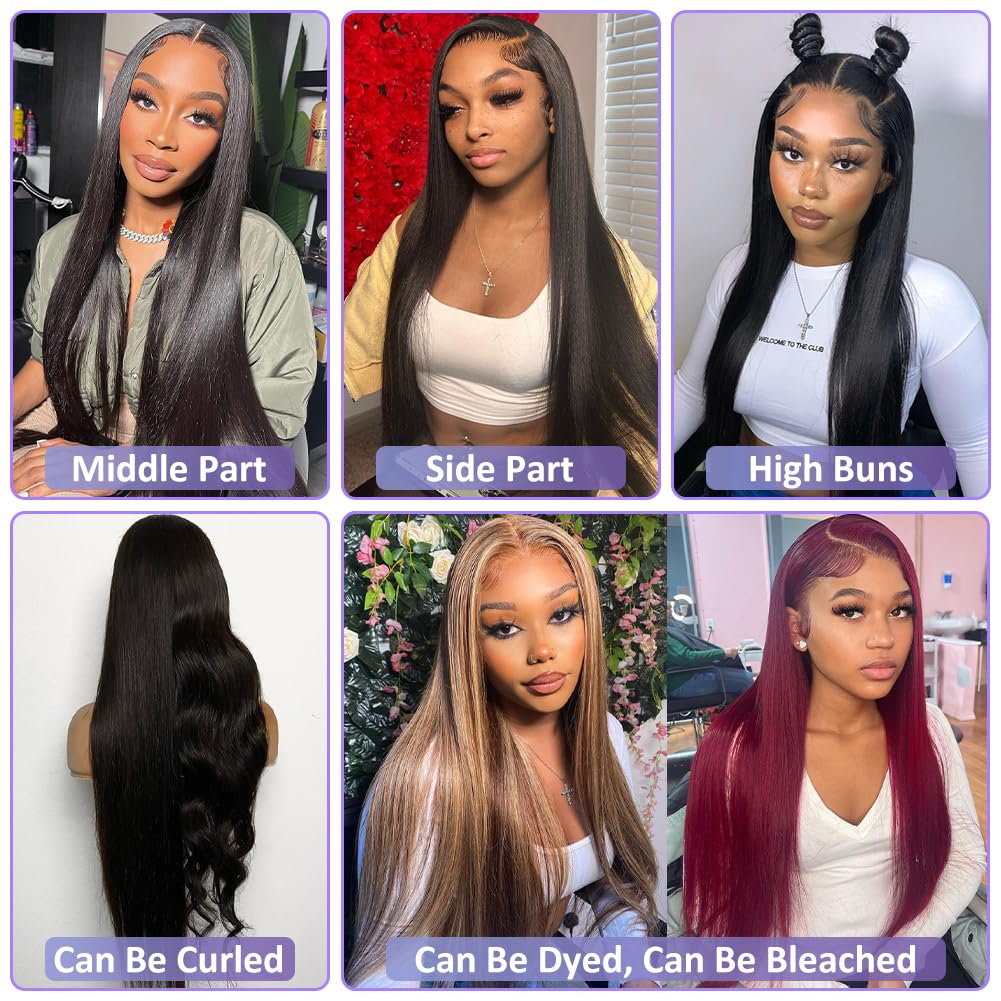 Flady 28 inch Straight HD Lace Front Wigs Human Hair Pre Plucked 180 Density 13x4 Glueless Bone Straight Human Hair Wigs For Black Women Transparent Lace Frontal Wig With Baby Hair