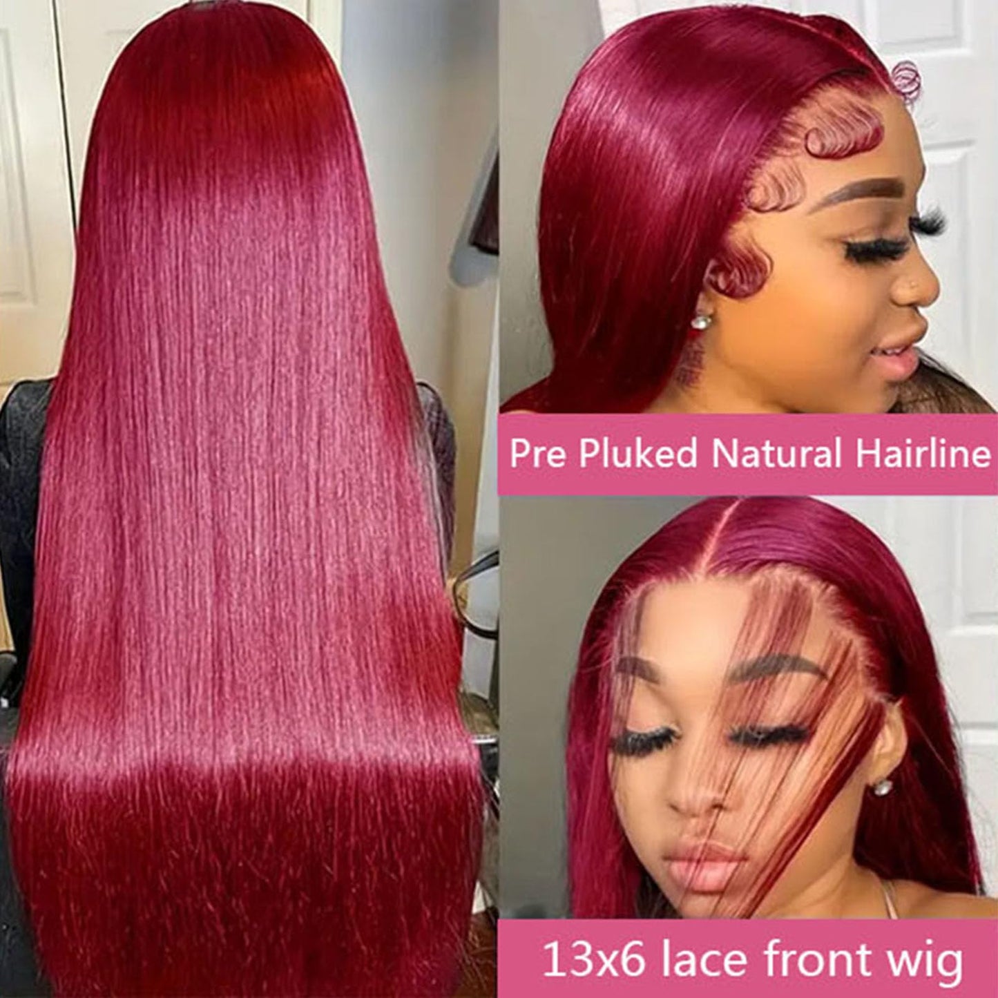 Fiumer 99j Burgundy Lace Front Wigs Human Hair 28inch 13x6 HD Transparent Lace Straight Red Wig Human Hair Colored Reddish Brown Lace Frontal Wigs Human Hair 180% Density Pre Plucked With Baby Hair