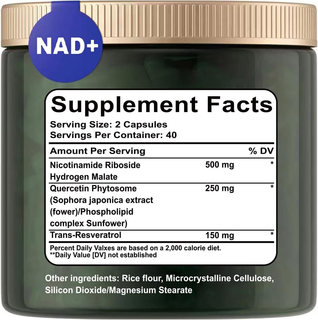 2 Pack NAD+ Supplement with Nicotinamide Ribosid/NAD+ Supplement nicotinamide riboside NAD nicotinamide riboside 900/Resveratrol, Quercetin- NAD Supplement for Anti-Aging, Energy, Focus80 Capsules (1pcs)
