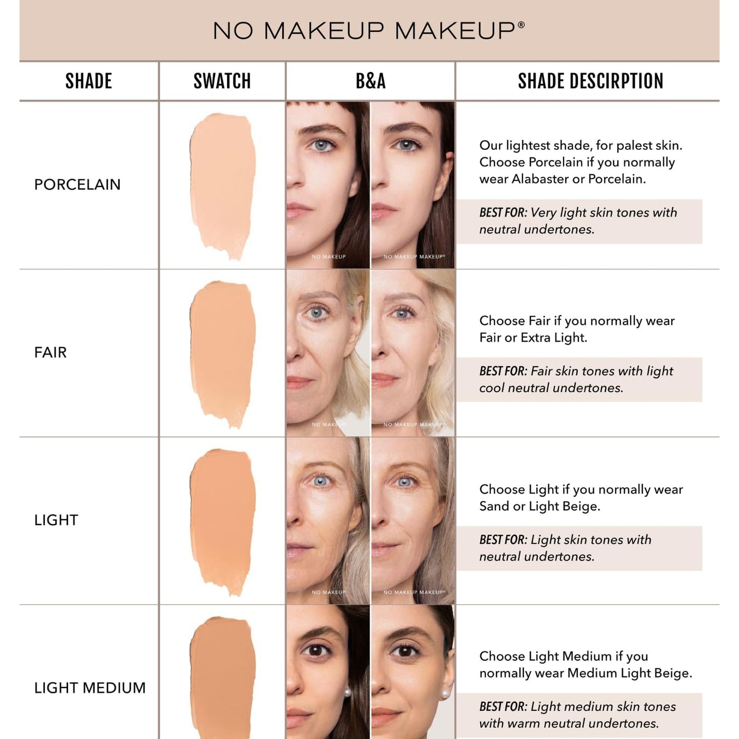 Foundation by No Makeup Makeup | Conceal & Correct with Long-Lasting, Buildable Formula & Lightweight Soft Finish | Cruelty-Free, Vegan, Fragrance-Free | Light