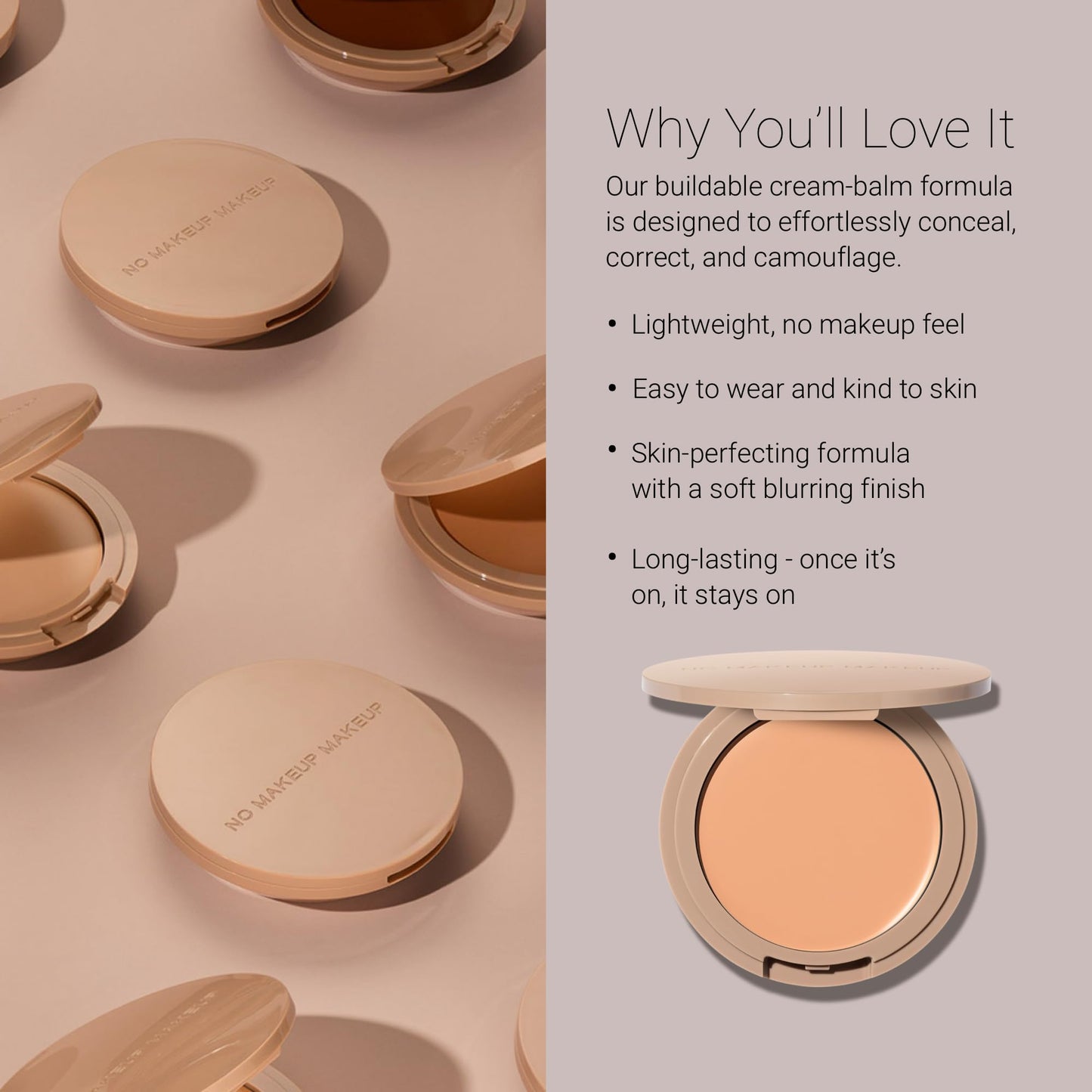 Foundation by No Makeup Makeup | Conceal & Correct with Long-Lasting, Buildable Formula & Lightweight Soft Finish | Cruelty-Free, Vegan, Fragrance-Free | Light