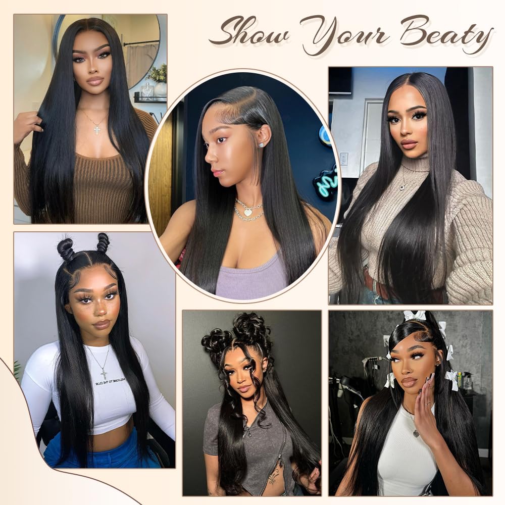 FLOLIFE 30 Inch Lace Front Wig Human Hair Pre Plucked 13x6 Lace Front Wigs Human Hair with Baby Hair Natural Color HD Lace Frontal Wigs Human Hair 200% Density Straight Lace Front Wigs Human Hair