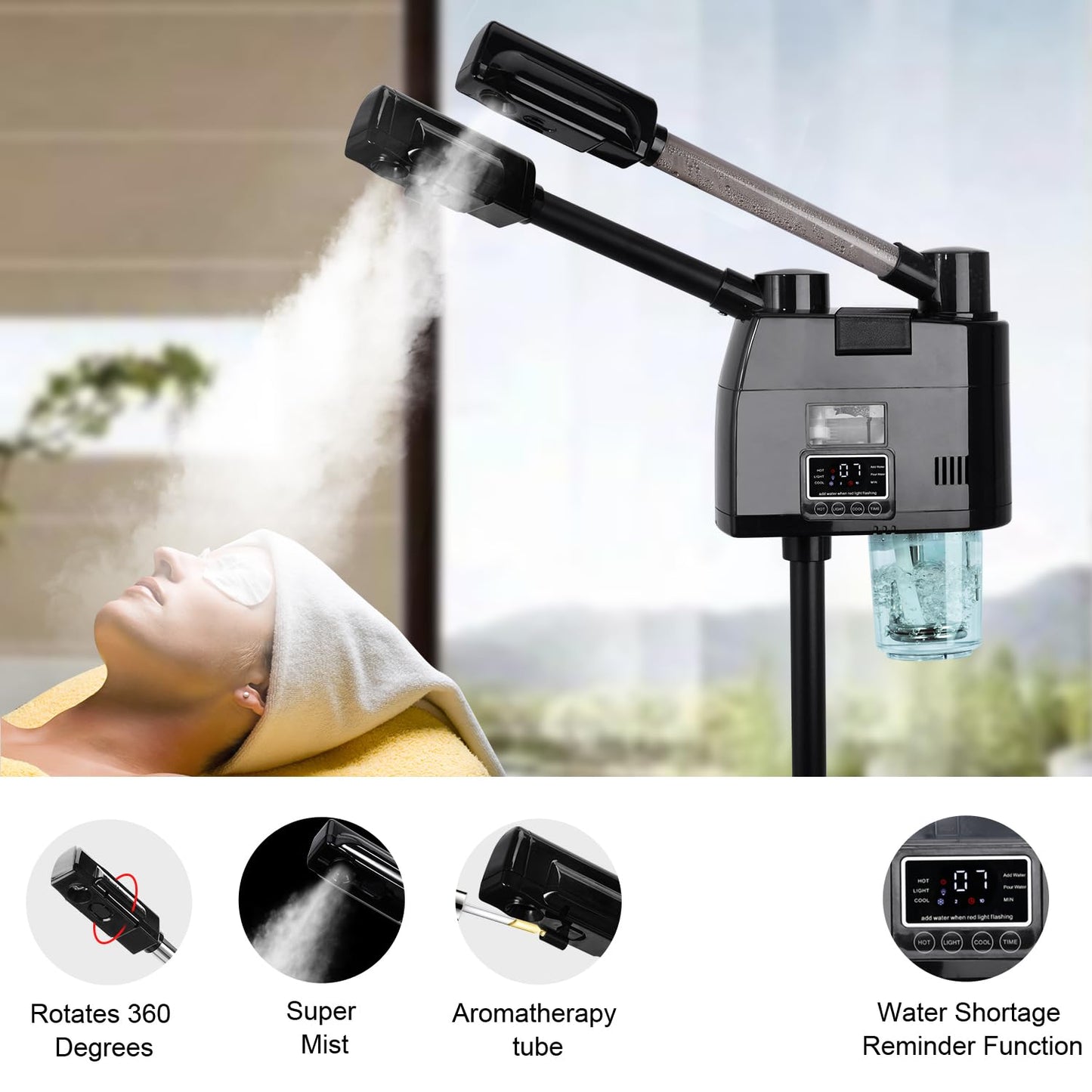 FLOLXNB Professional Facial Steamer, 2 in 1 Facial Steamer, Esthetician Steamer with Hot&Cold Nozzle,Digital Face Steamer for Home Beauty Salon Spa