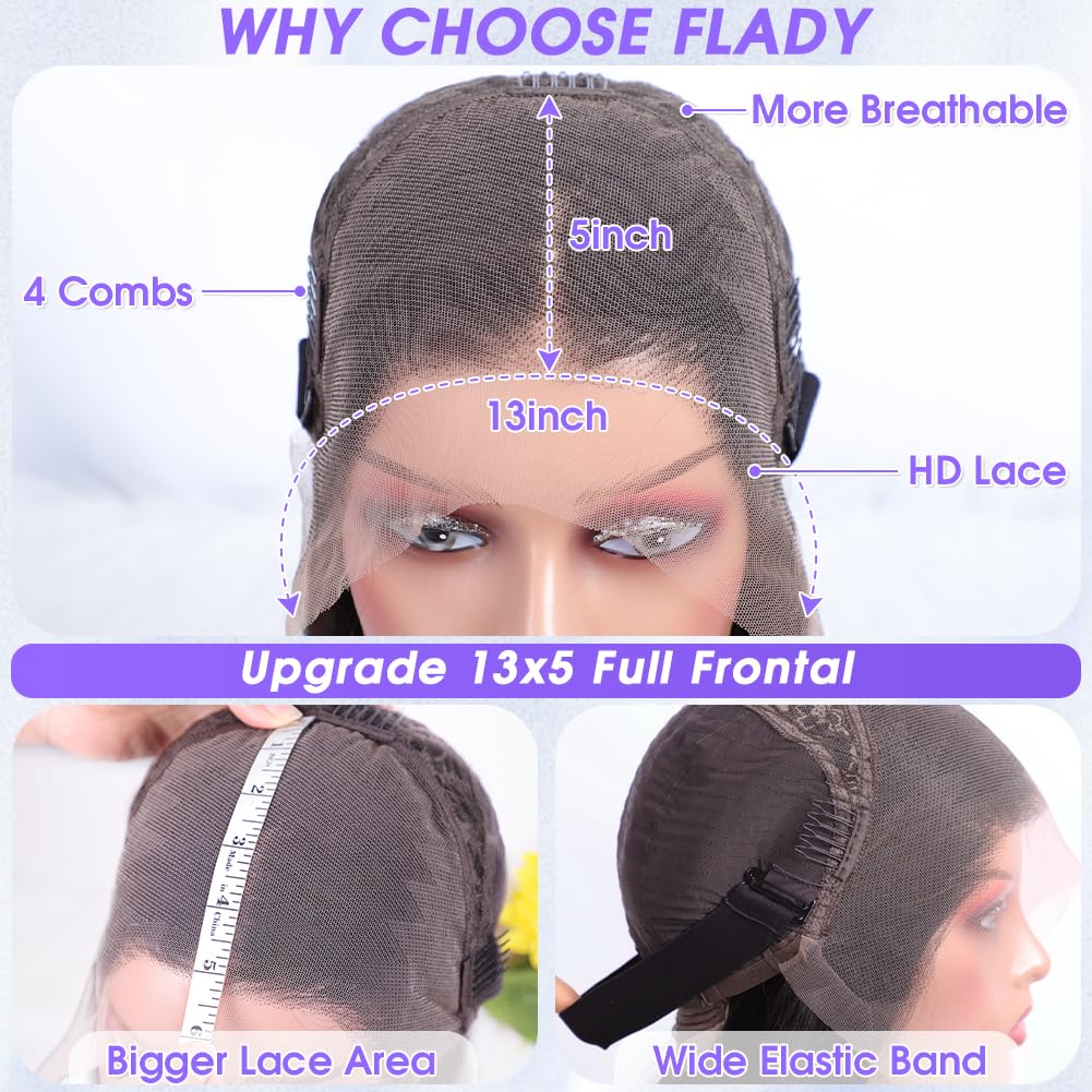 Flady 28 inch Straight HD Lace Front Wigs Human Hair Pre Plucked 180 Density 13x4 Glueless Bone Straight Human Hair Wigs For Black Women Transparent Lace Frontal Wig With Baby Hair