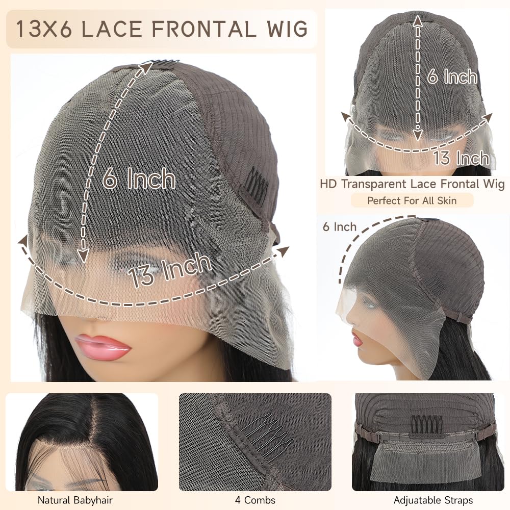 FLOLIFE Real Human Hair Wig 13x6 Lace Front Wigs Human Hair 28 Inch Straight Human Hair Wig with Baby Hair 200% Density HD Lace Front Wigs Human Hair Pre Plucked Frontal Glueless Wigs Human Hair