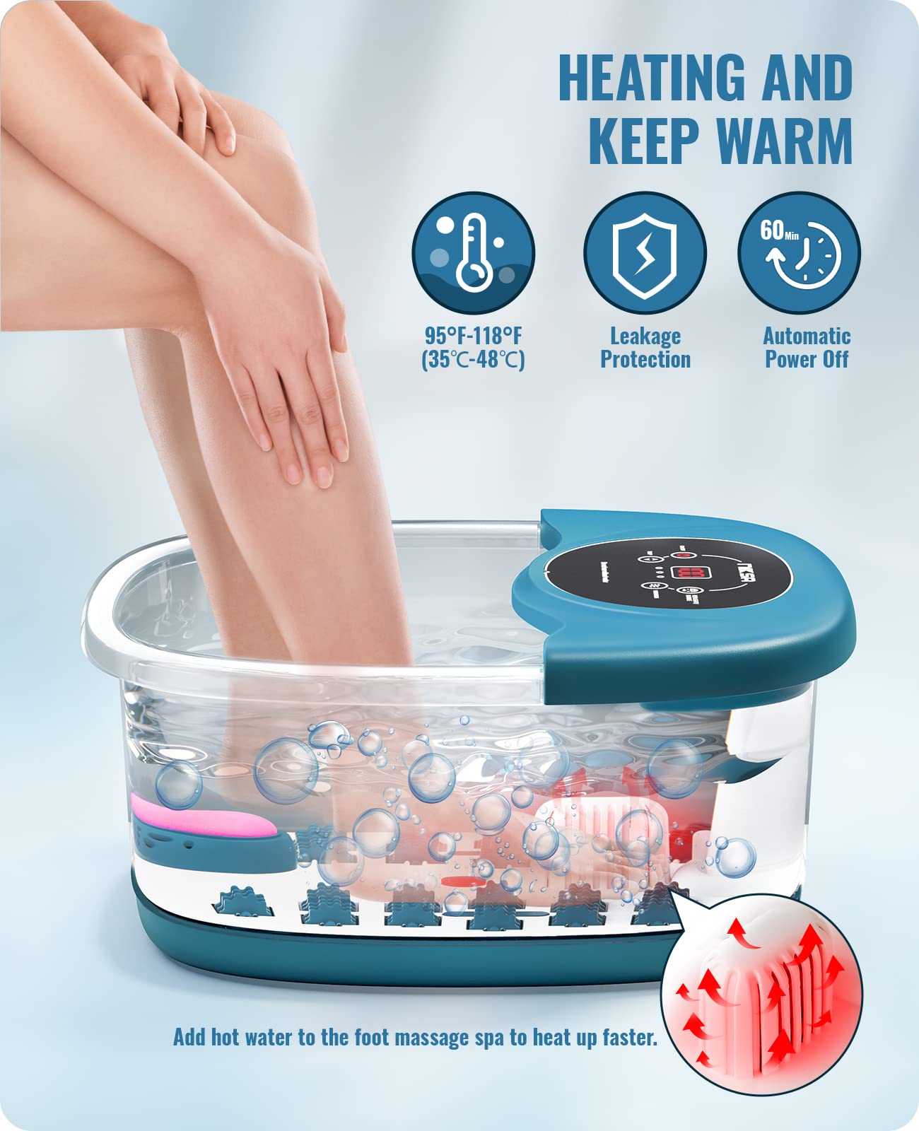 Foot Spa Bath Massager with Heat, Bubble, Vibration and Temperature Control, 22 Massaging Rollers Foot Soak Tub for Foot Pain Relief, Pedicure Foot Soaker with Acupressure Massage Points & Red Light