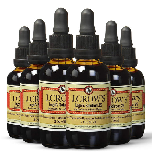 J.CROW'S® Lugol's Solution of Iodine 2% 2 oz (6 Bottles) – Premium Potassium Iodide Liquid, Supports Thyroid & Energy, Gluten &, Alcohol-Free Natural Brine Extract, No Expiration