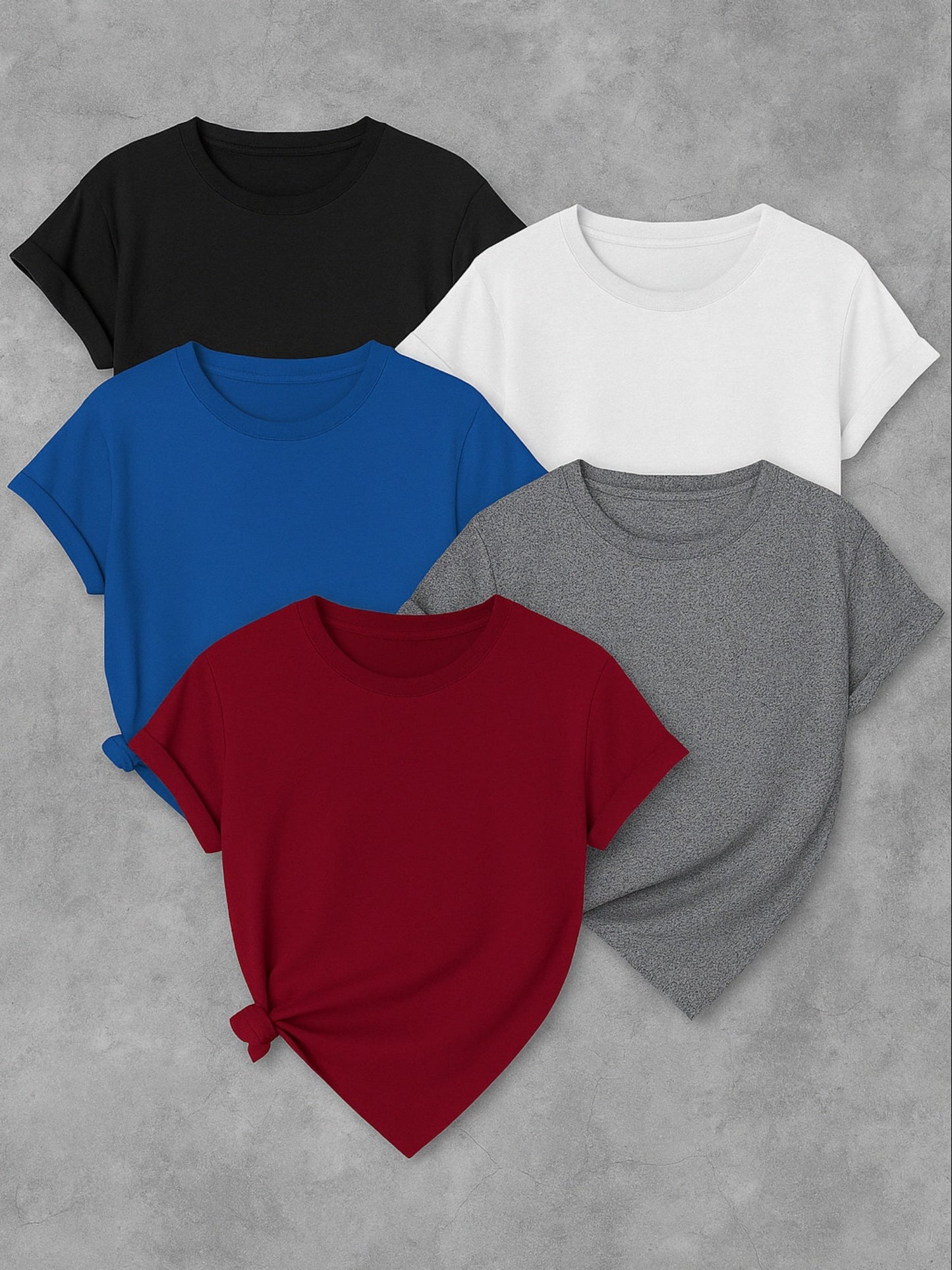 5Pack Womens Soft Stretch Casual Round Neck T-Shirts