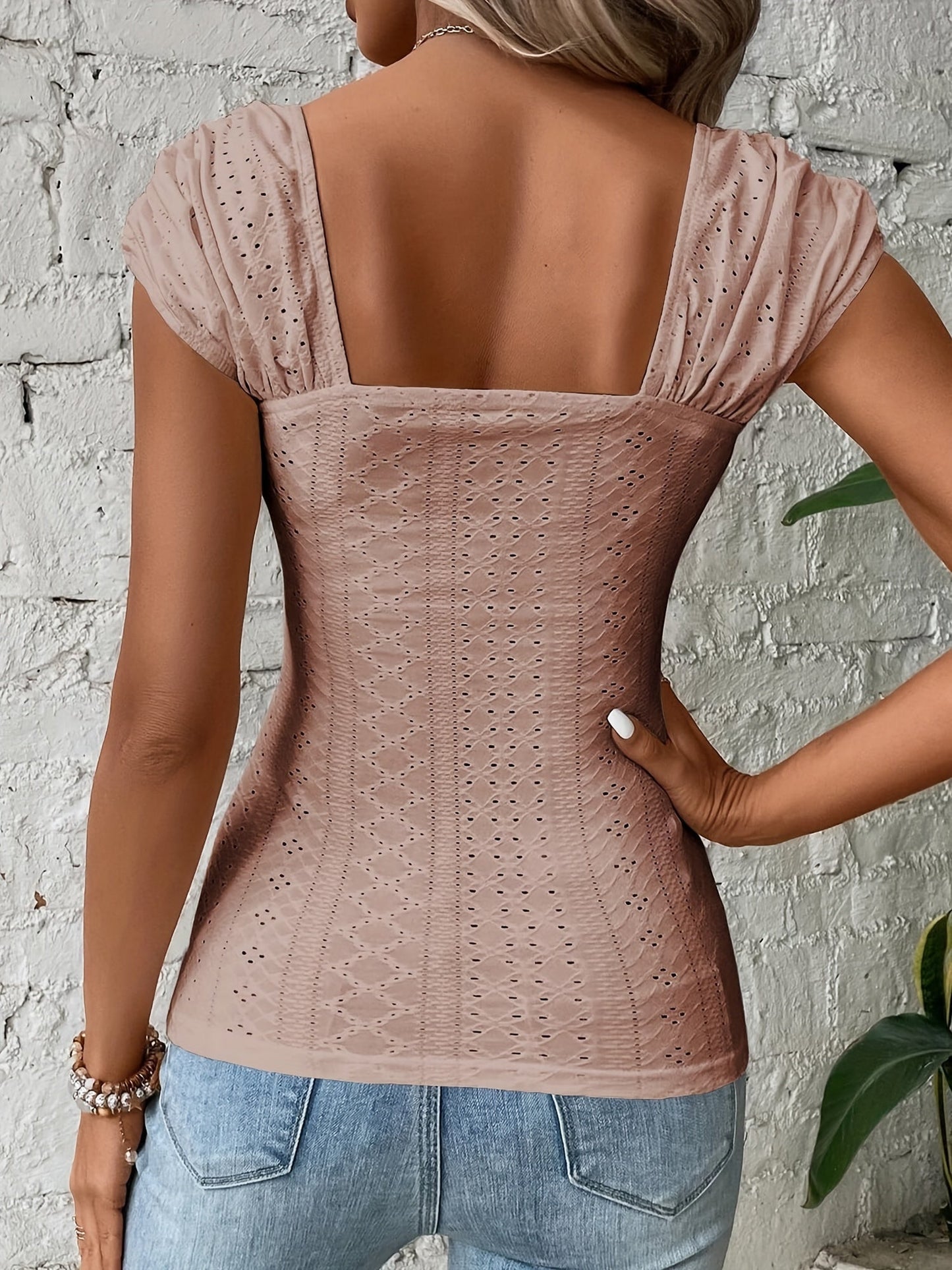 Black Eyelet Square Neck  Everyday Comfort  Style Top