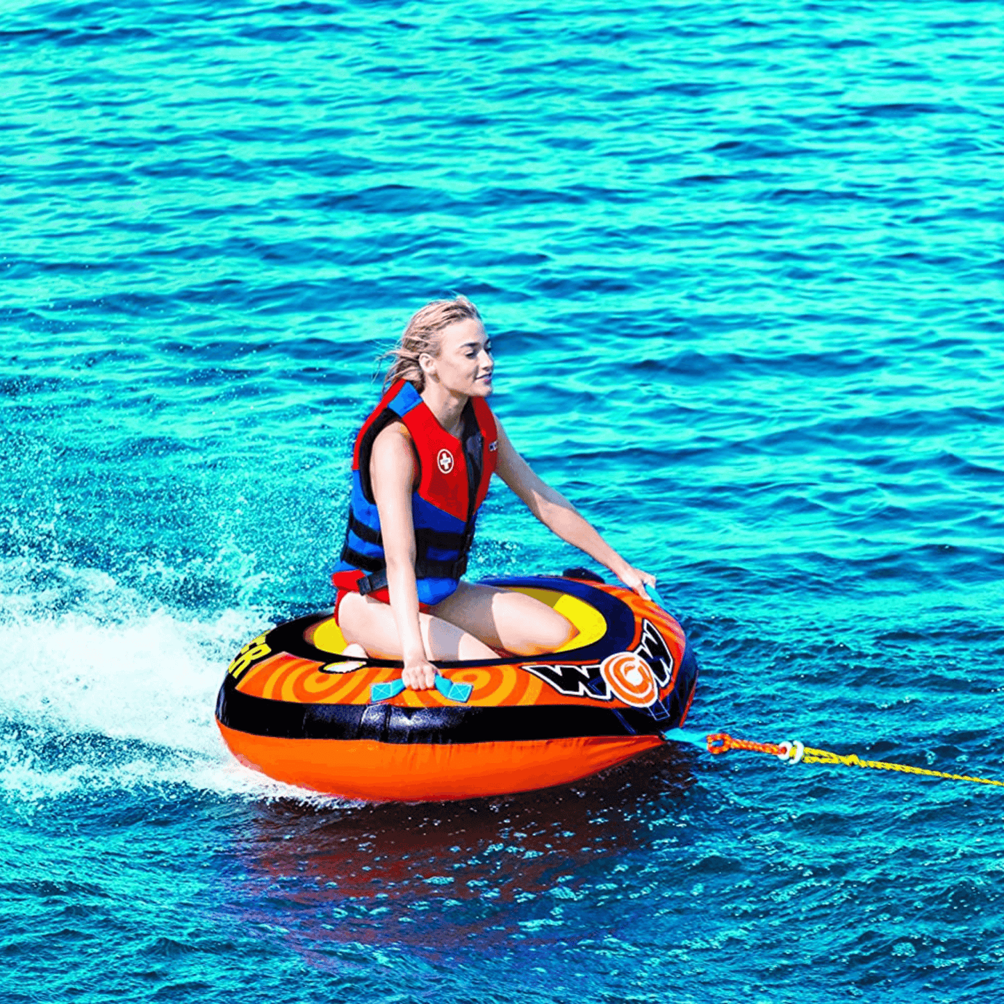 WOW Waterports Lil' Skipper 1 Person Towable w Fast Inflate and Built-In Cup Holder