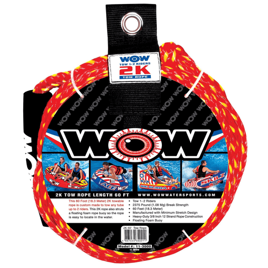 WOW Watersports 2K 60' Tow Rope Tube Up to 2 Riders With a Floating Foam Buoy