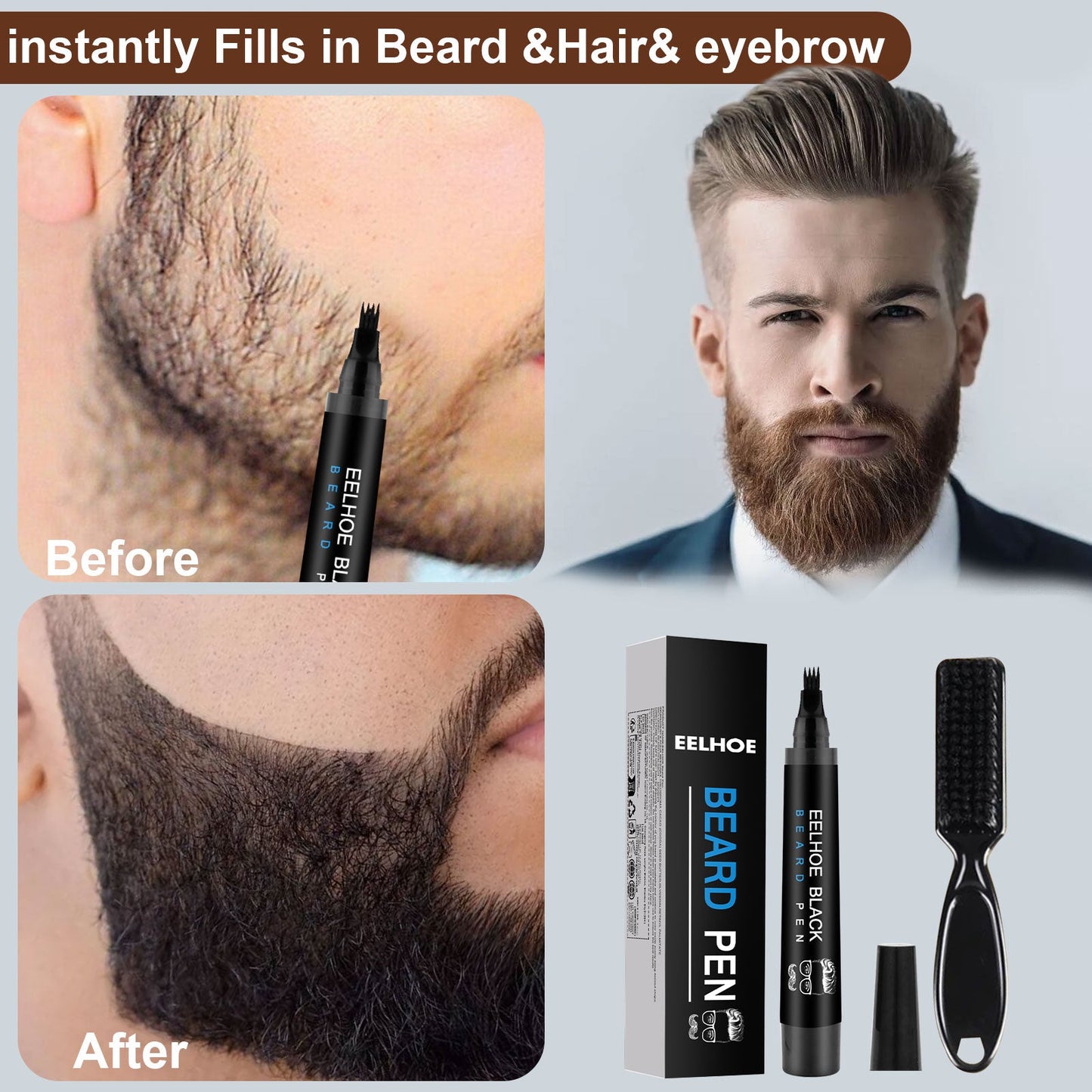 Foreign Trade Cross-Border Beard Filler Pen Kit, Waterproof, Sweat Resistant, Makeup Free Beard Pen Beard Pen