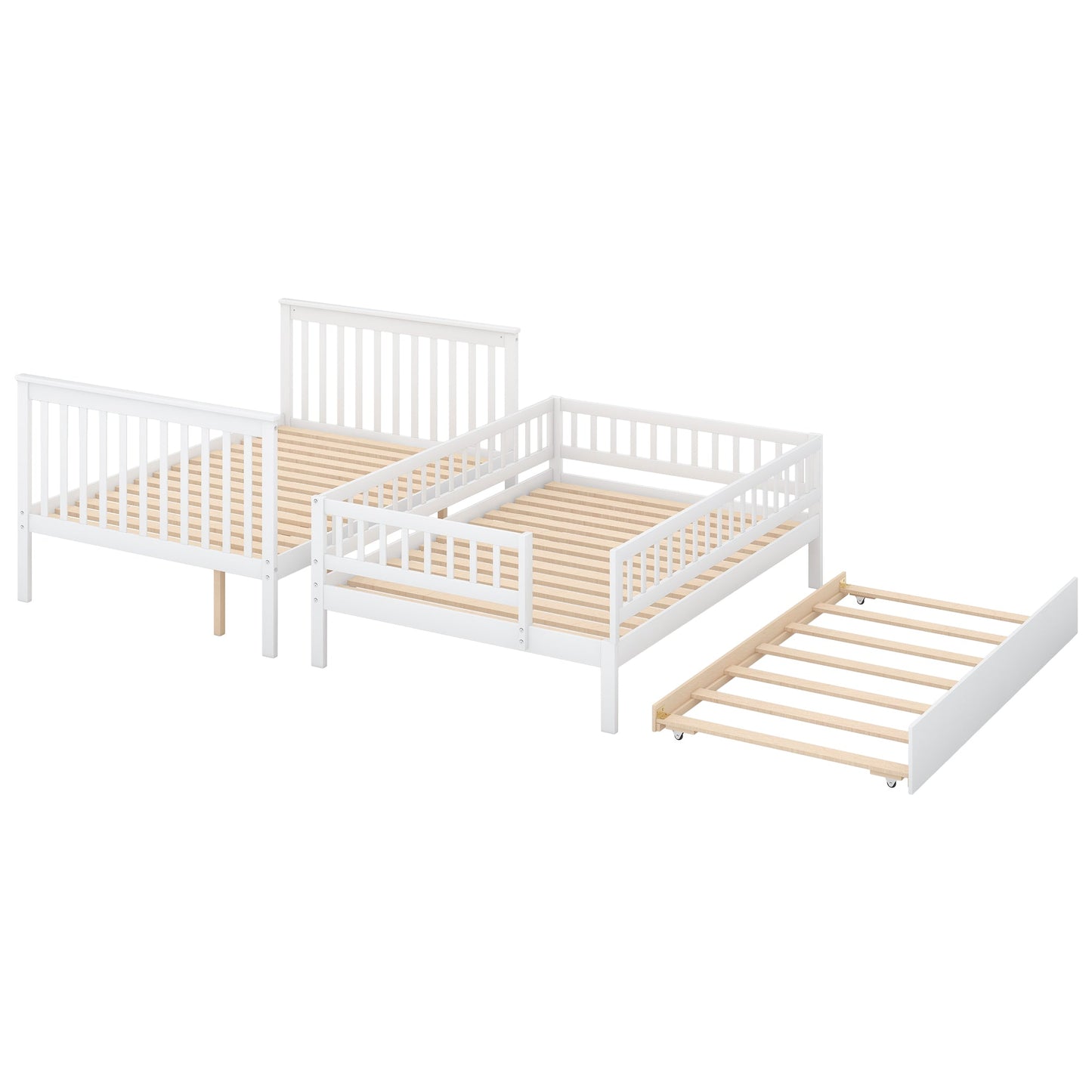 Full over Full Bunk Bed with Trundle and Staircase White