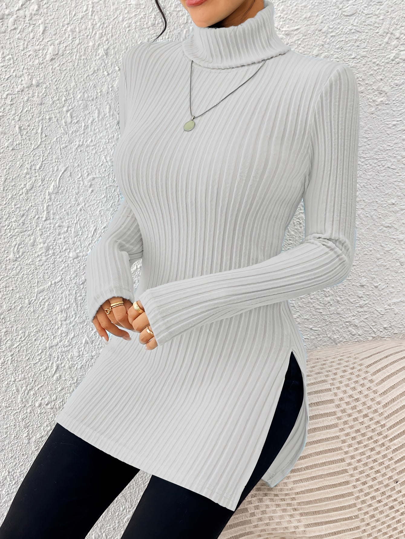 Elegant Soft Turtleneck Long Top