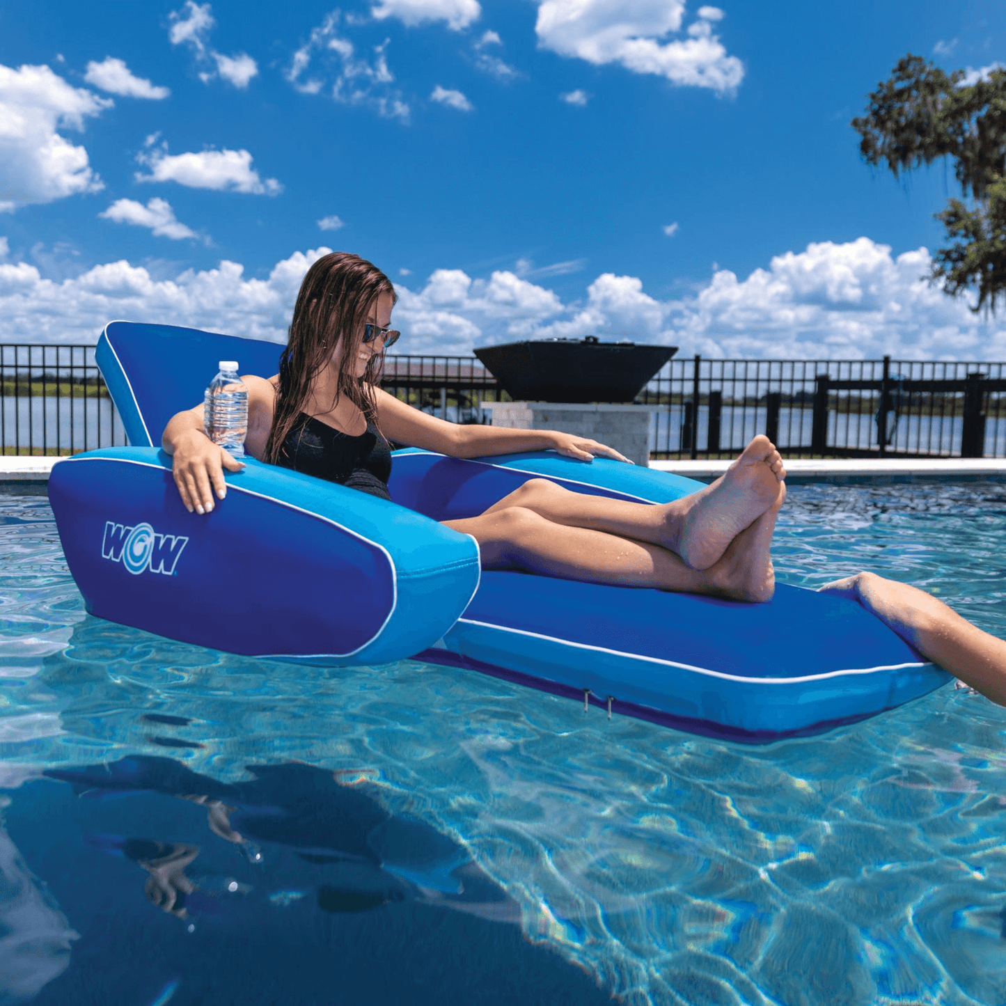 WOW Watersports Modern Lounger Pool Float with Cup Holder and Reclining Back