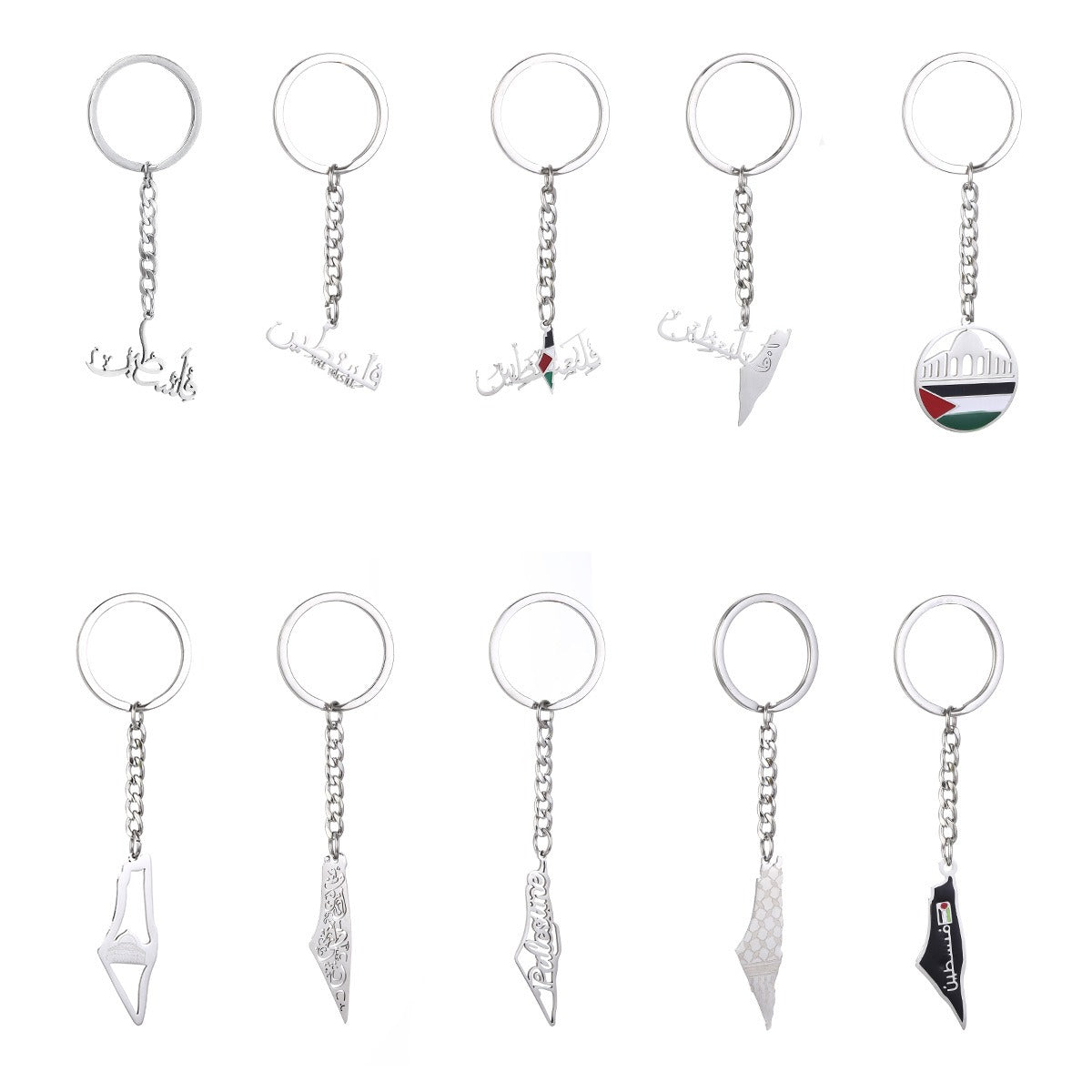 Israel Palestine Map Flag Drip Oil Stainless Steel Keychain Fashion Men's and Women's Stainless Steel Keys