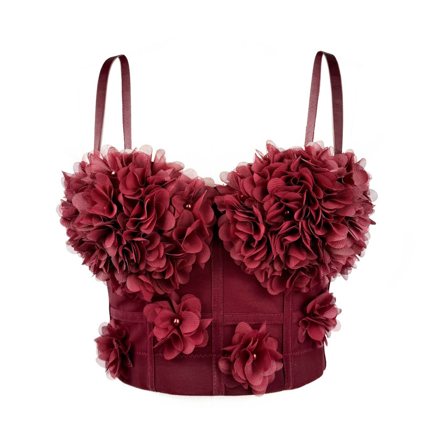 French mesh see through fishbone corset with chest cushion three-dimensional flower shaped outerwear beautiful back