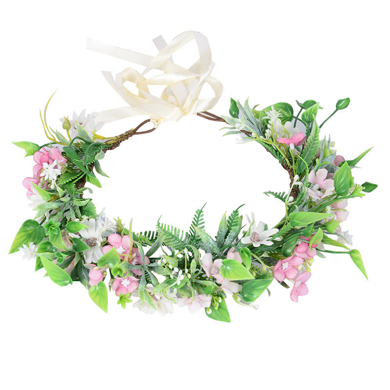 Forest style headwear with super fairy texture, simulated rose headband, flannel, rolled edges, rose green leaf garland