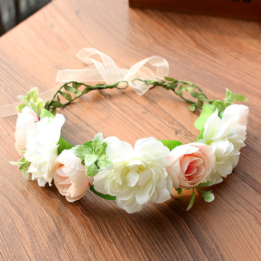 Flower garland handmade simulation flower ribbon hair accessory fresh wedding photography flower garland headwear
