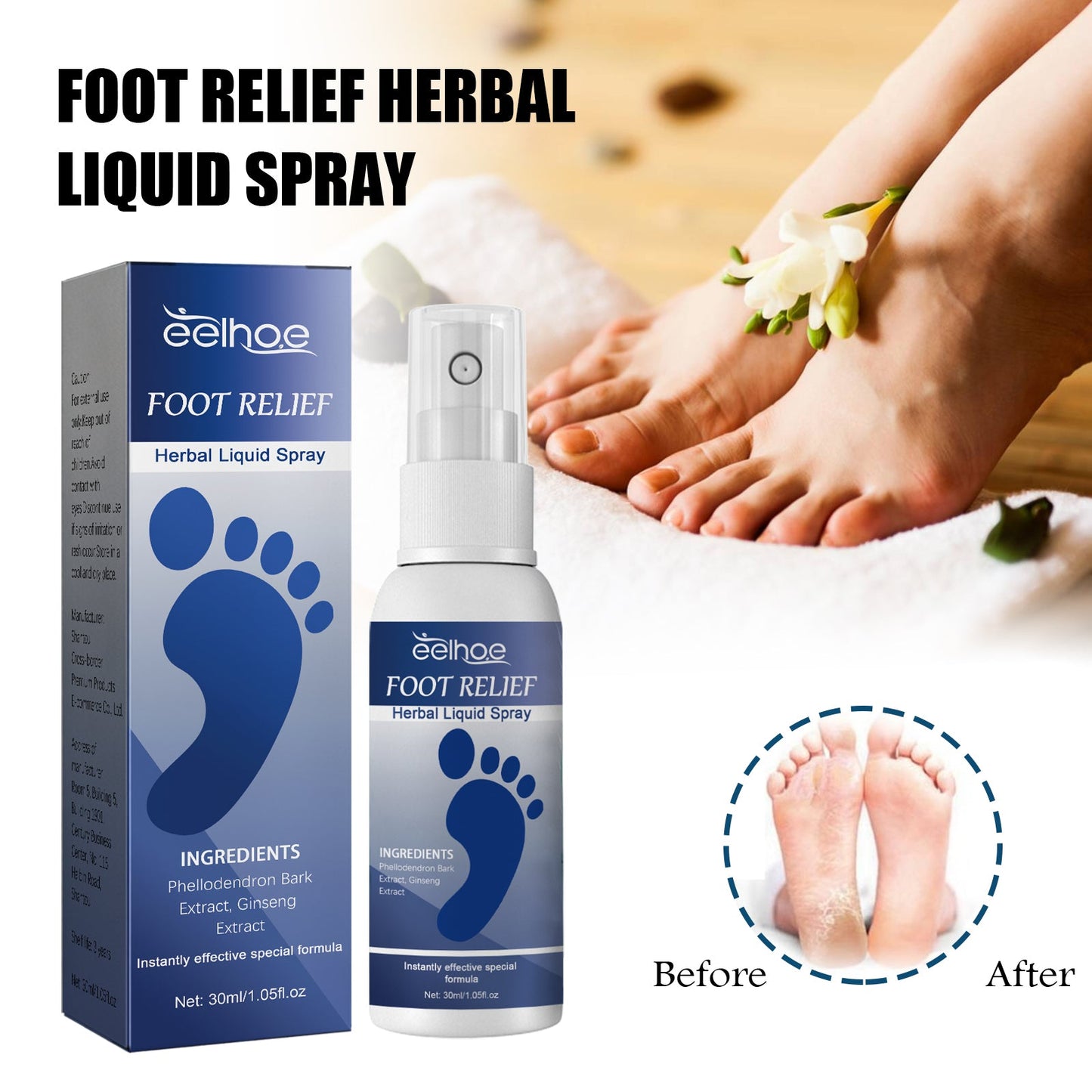 Foot Relief Herbal Liquid Spray, Clean Exfoliating Calluses Anti-Cracking Peeling Foot Moisturizing Spray