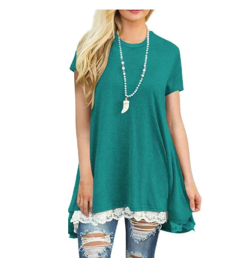 Lace Trim Round Neck Long Sleeve T-Shirt