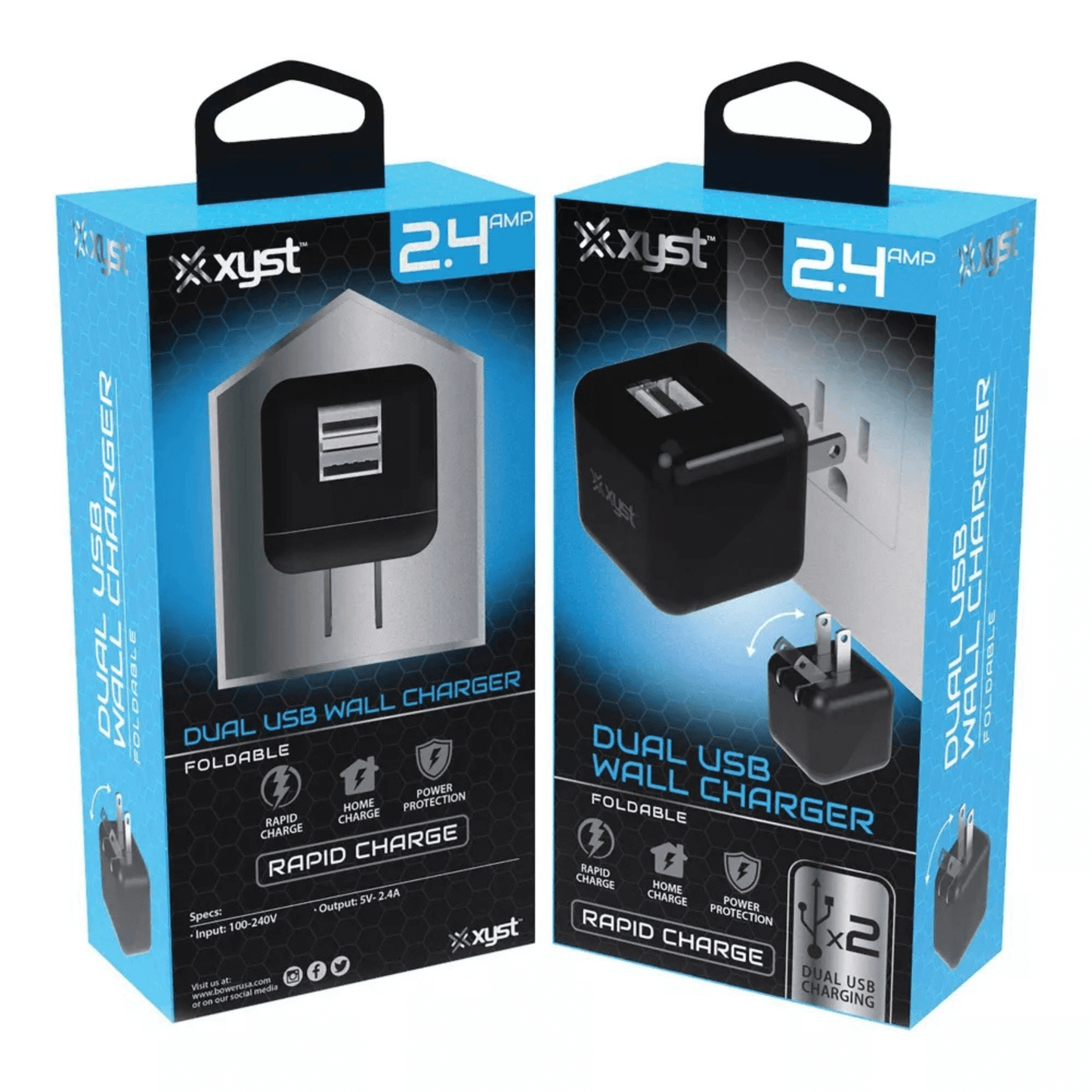 Xyst 2.4-Amp Dual USB Foldable Wall Charger
