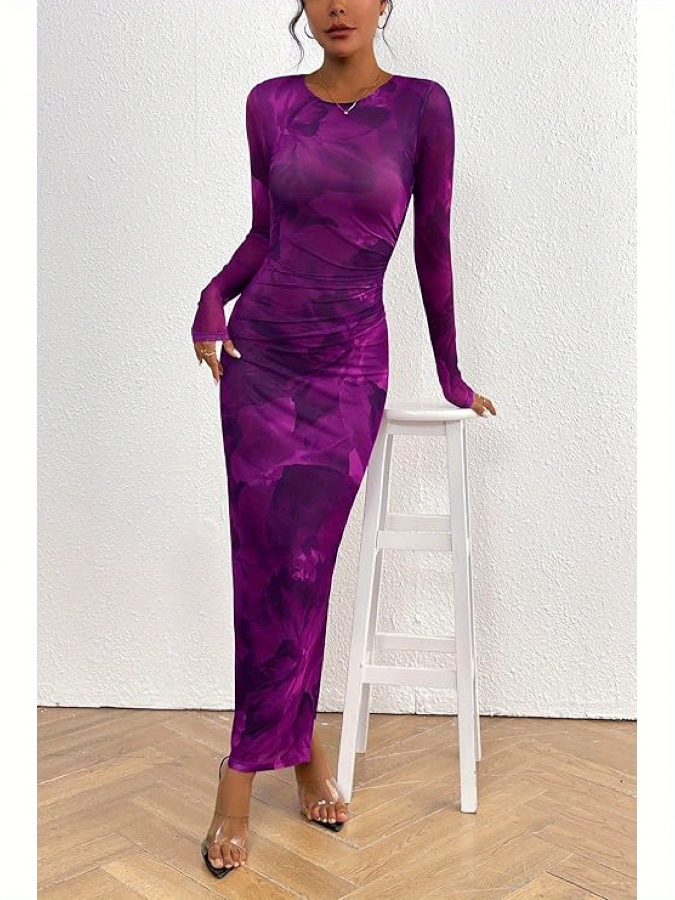 Elegant Frilly Floral Bodycon Maxi Dress