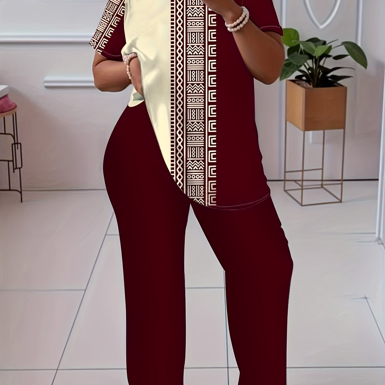 Plus Size Ethnic Print Casual TwoPiece Outfit
