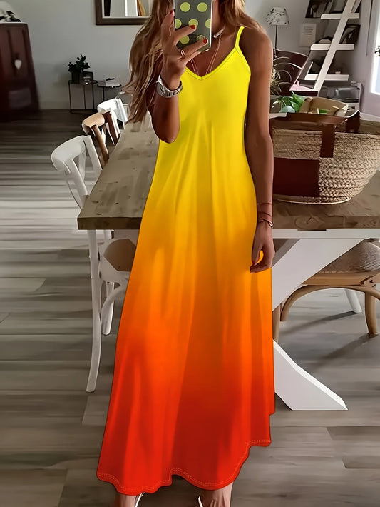 Vibrant Yellow Orange Gradient Backless Sling Dress