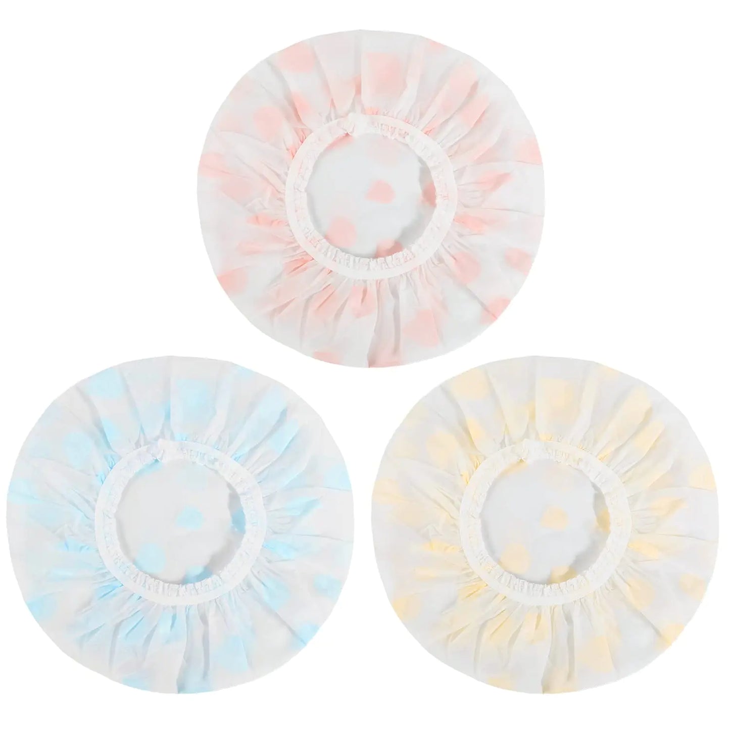 Waterproof Shower Caps, 3 Pcs Plastic Reusable Shower Caps Elastic Band Bath Caps for Women Ladies Spa Salon F