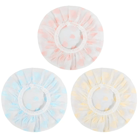 Waterproof Shower Caps, 3 Pcs Plastic Reusable Shower Caps Elastic Band Bath Caps for Women Ladies Spa Salon F