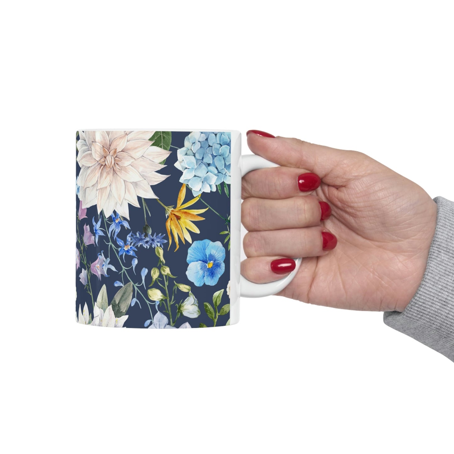 Navy Floral Coffee Tea Mug