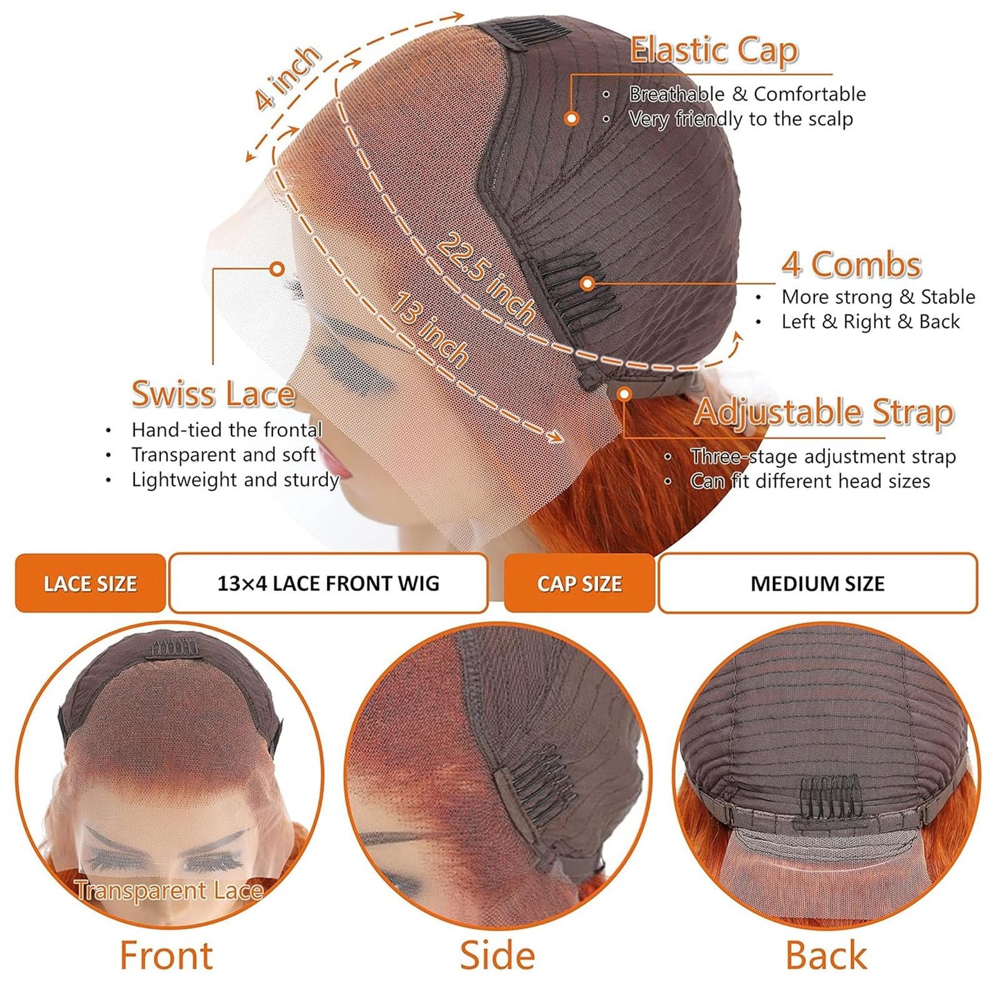 Fiumer Ginger Wig Human Hair 13x4 Straight Ginger Orange Lace Front Wigs Human Hair HD Transparent Lace Frontal 350 Colored Human Hair Wig Pre Plucked With Baby Hair 180% Density 28inch