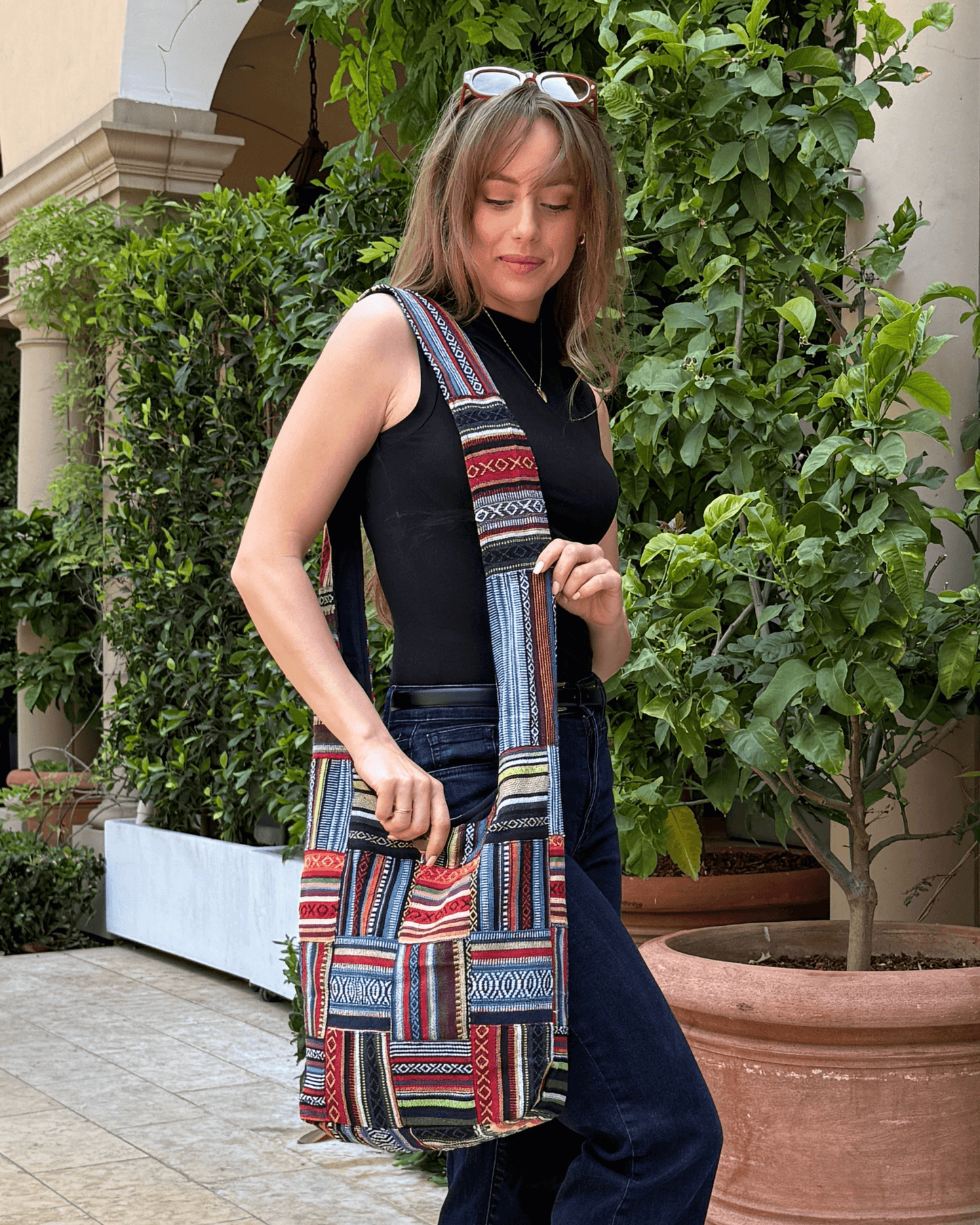 Kathmandu Collection Patchwork Striped Hobo Bag