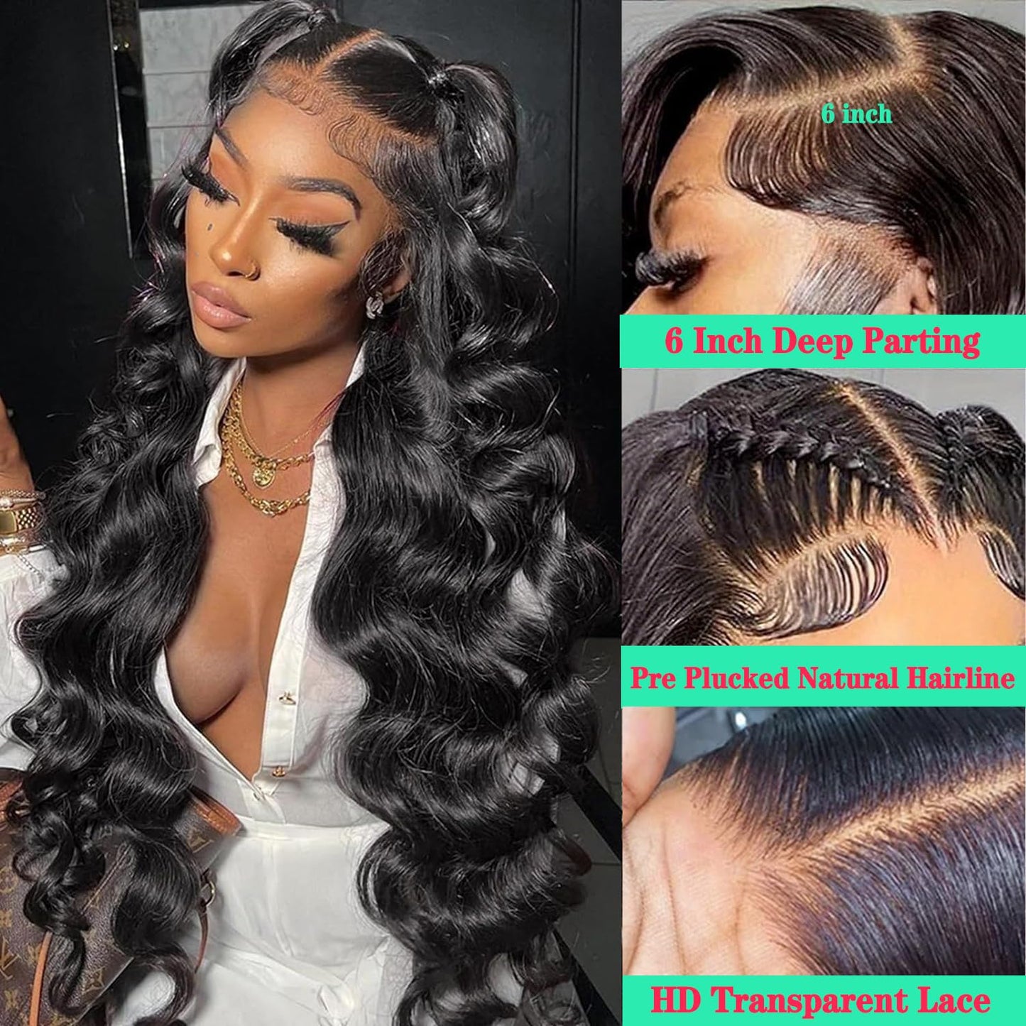 Fongly 13x6 Body Wave Lace Front Wigs Human Hair Pre Plucked 200% Density Glueless Wigs Human Hair 26 Inch HD Transparent Lace Frontal Wigs Human Hair Wigs for Black Women With Baby Hair